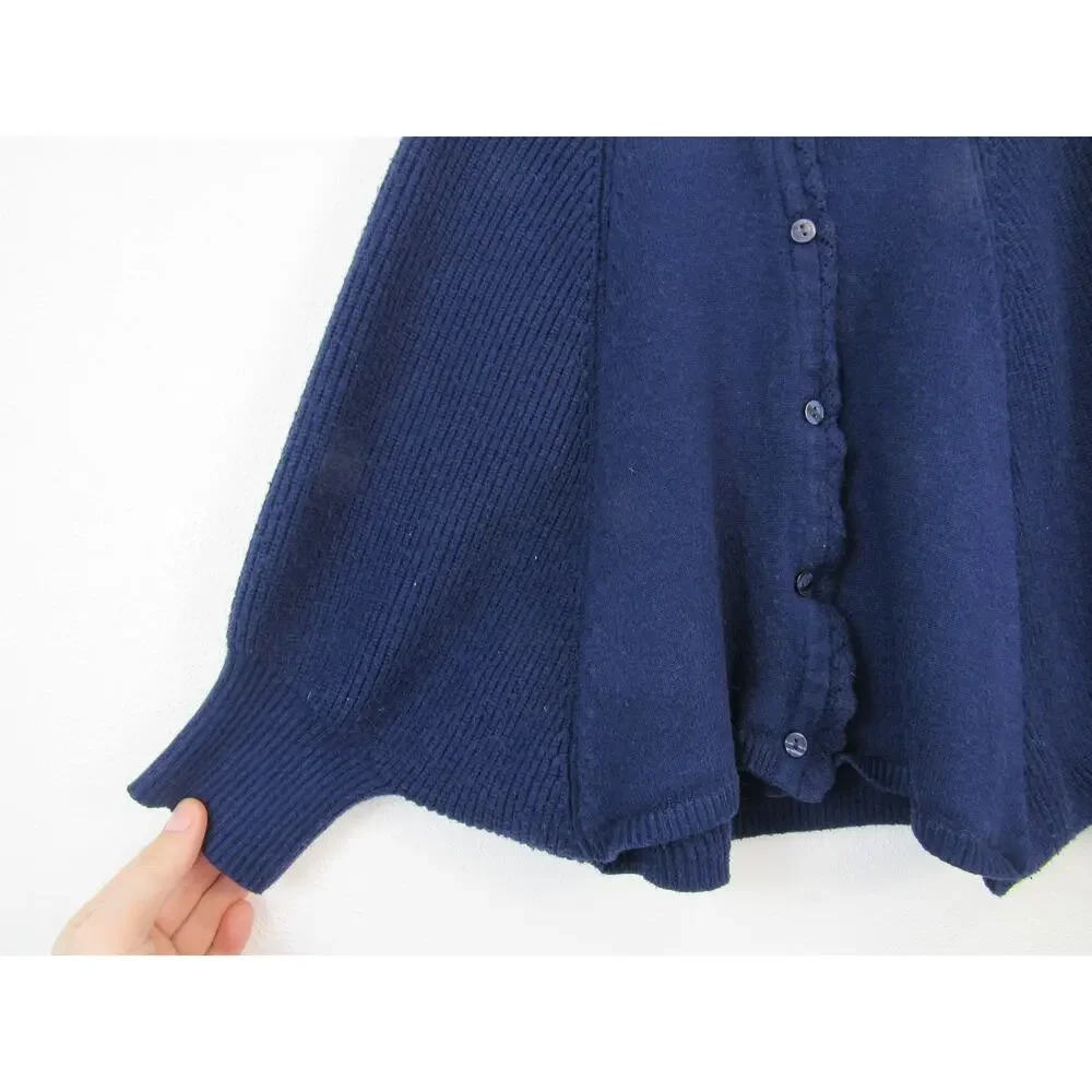 Jacadi Paris Girls 10-12 Knit Sweater Button Front Cape Pocho Navy Blue Wool